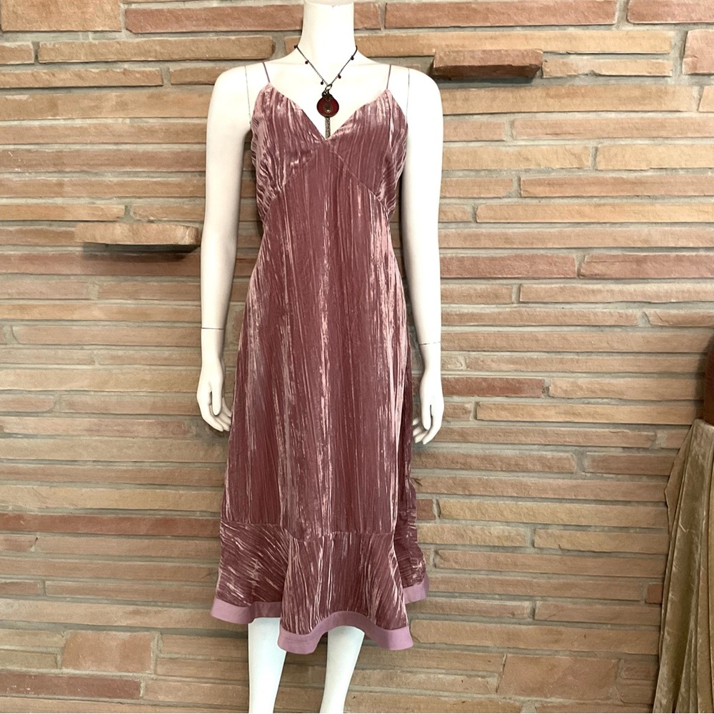 NWT Nürode Pink Textured Velvet Spaghetti Strap Dress Large